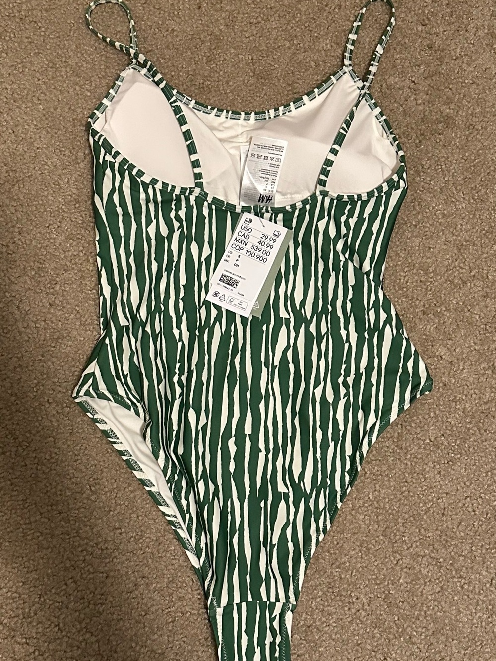 H&M Green & White Striped One-Piece Swimsuit